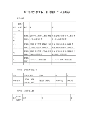 《江苏省安装工程计价定额》2014版勘误