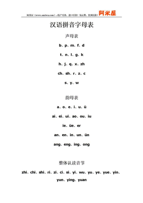 最新汉语拼音字母表