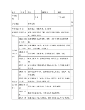 公司企业面试评分标准表