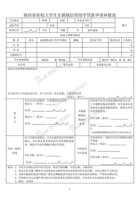 附件1-陕西省在校大学生生源地信用助学贷款申请审批表
