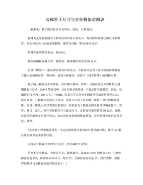 公称管子尺寸与直径对照表