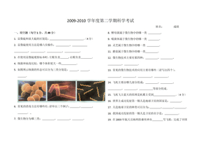 六年级科学第二学期期末考试