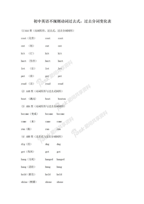 初中英语不规则动词过去式、过去分词表 2