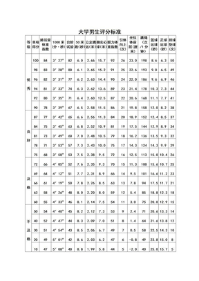 大学生体质健康评分标准