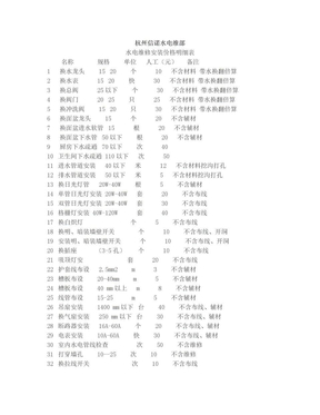 杭州市水电维修安装价格明细表