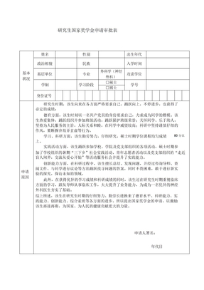 博士硕士医学研究生国家奖学金优秀研究生奖学金申请表及范文