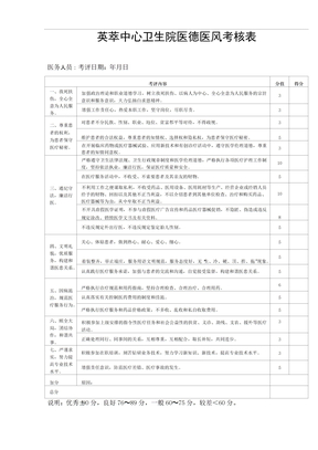 医德医风考核表