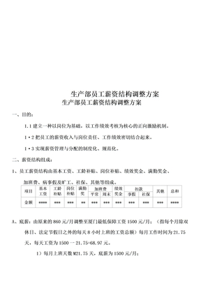 生产部员工薪资结构调整方案。