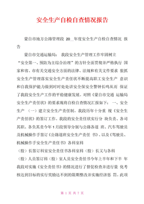 安全生产自检自查情况报告