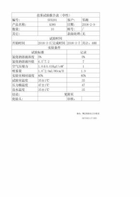 盐雾试验报告表