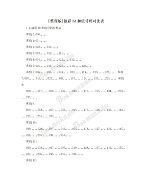 [整理版]福彩3d和值号码对比表