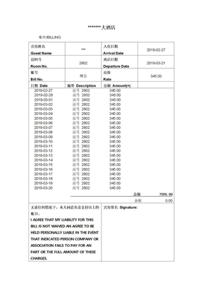 酒店住宿清單,賓館住宿清單,住宿水單