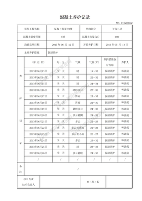 005     7#主体二层混凝土养护记录