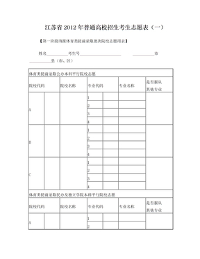 2012年高考志愿填报表格