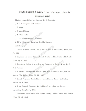 威尔第全部音乐作品列表(list of compositions by giuseppe verdi)