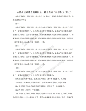 水浒传读后感之英雄囧途、杨志卖刀700字作文(范文）