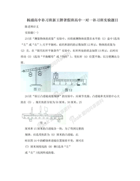 杨浦高中补习班新王牌暑假班高中一对一补习班实验题目