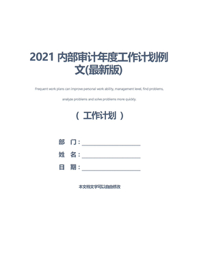 2021内部审计年度工作计划例文(最新版)