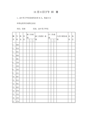 田赛远度项目成绩记录表