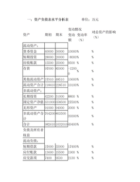 资产负债表水平分析表