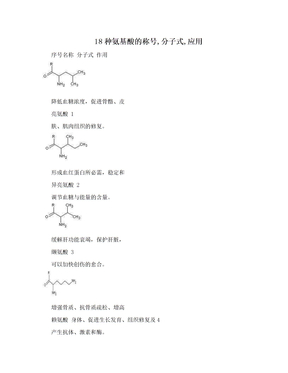 18种氨基酸的称号,分子式,应用
