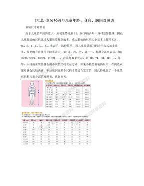 [汇总]童装尺码与儿童年龄、身高、胸围对照表