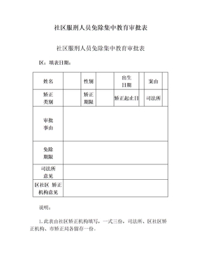 社区服刑人员免除集中教育审批表