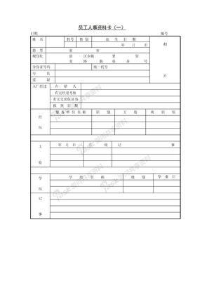 人事行政管理手册人事-档案管理表格员工人事资料卡（一）