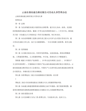 云南东部高速公路有限公司劳动人事管理办法