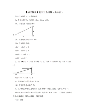 【初三数学】初三三角函数（共5页）