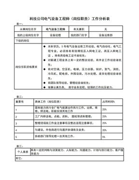 科技公司电气设备工程师（岗位职责）工作分析表