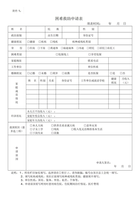 困难救助申请表