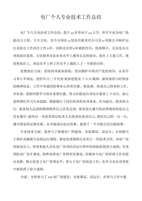 电厂个人专业技术工作总结