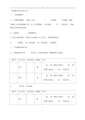 二次函数知识点总结大全二