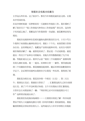 寒假社会实践小结报告