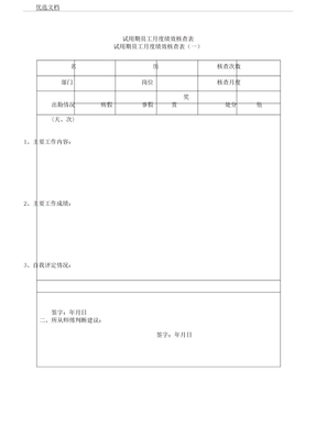 新员工试用期考核表格月