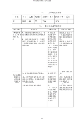 高中地理必修教学计划与进度表