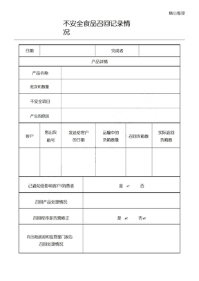 不安全食品召回记录表