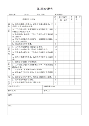 员工绩效考核表