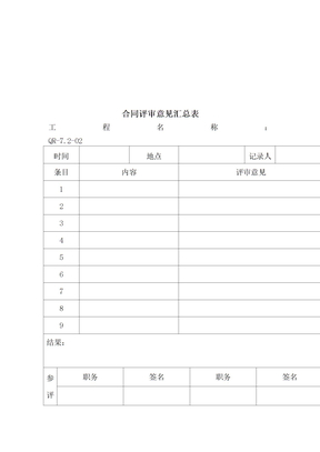 【管理精品】合同评审意见汇总表