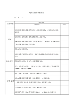 电梯日常安全检查表