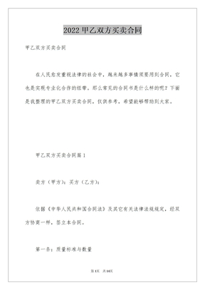 2022甲乙双方买卖合同