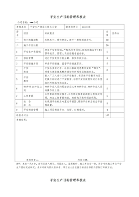 安全生产目标管理考核表