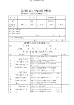 新员工试用期考核表格月度