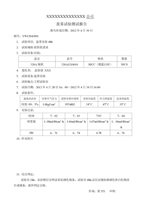 盐雾试验测试报告-范本