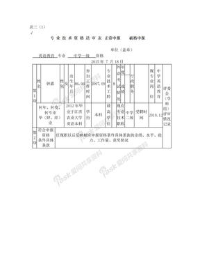 江西省专业技术资格送审表(表三)2015