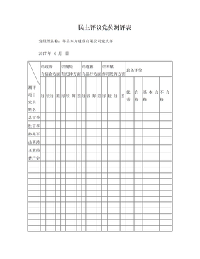 党员民主测评表和汇总表