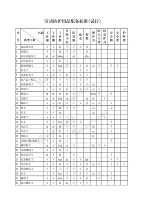 劳动防护用品配备标准（试行）