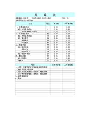 财务损益表模板表格