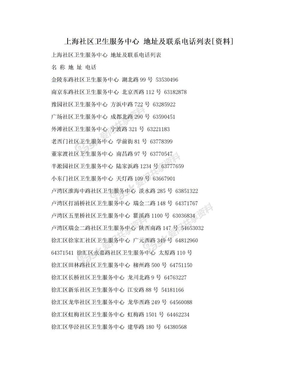 上海社区卫生服务中心 地址及联系电话列表[资料]